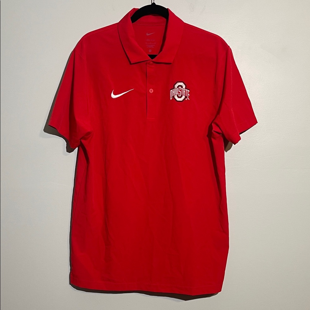 Nike Dri Fit Men's Medium Ohio State Buckeyes Red Polo Shirt Stretch Athletic
